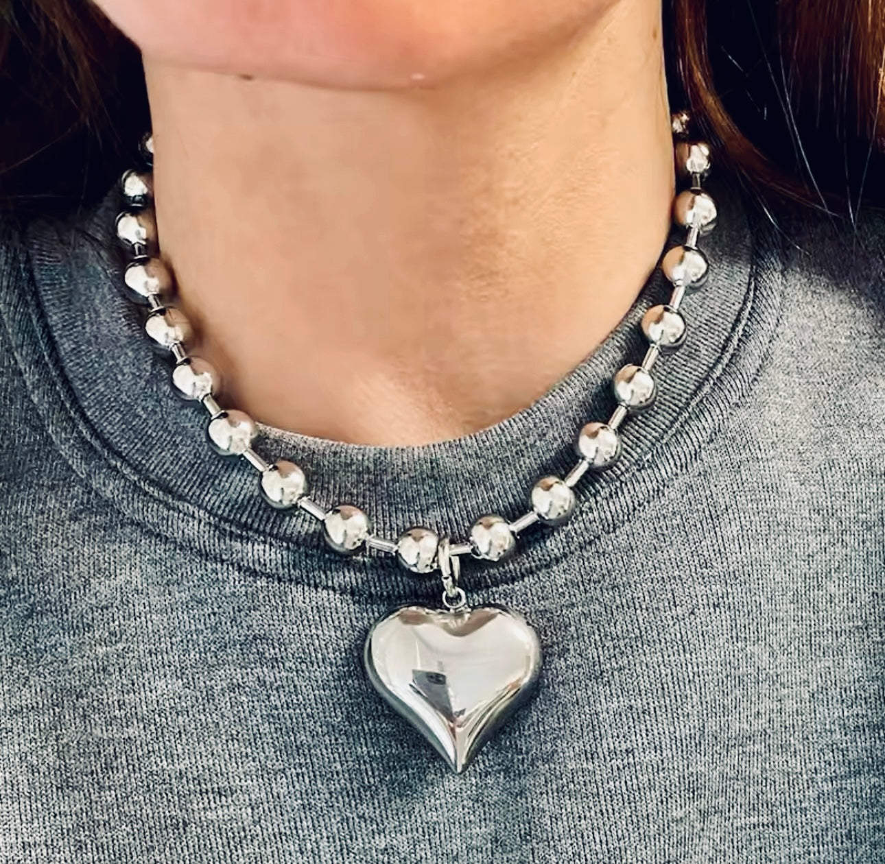 Chunky Heart Necklace silver