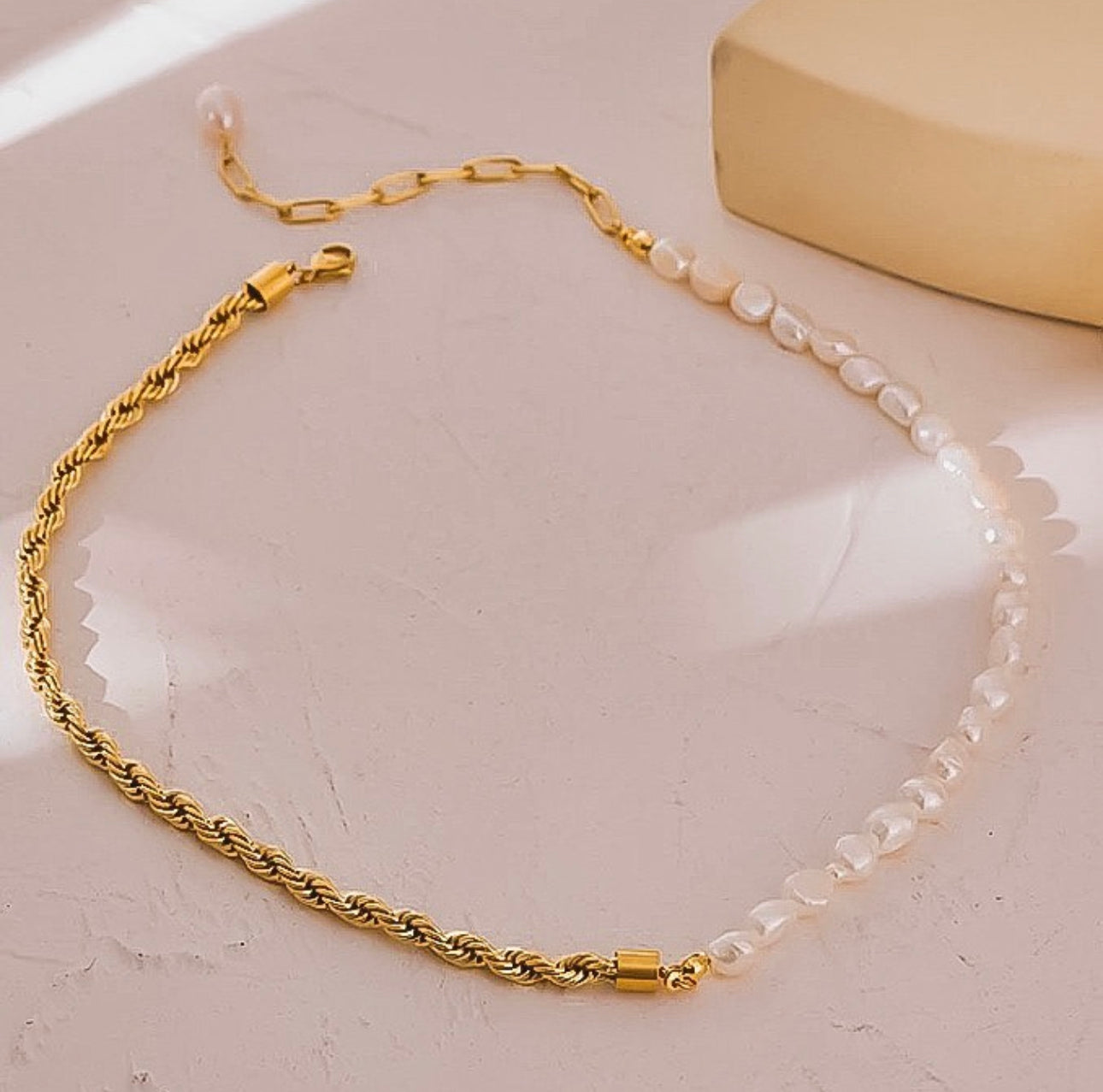 Half Chain Half Pearl SS Necklace